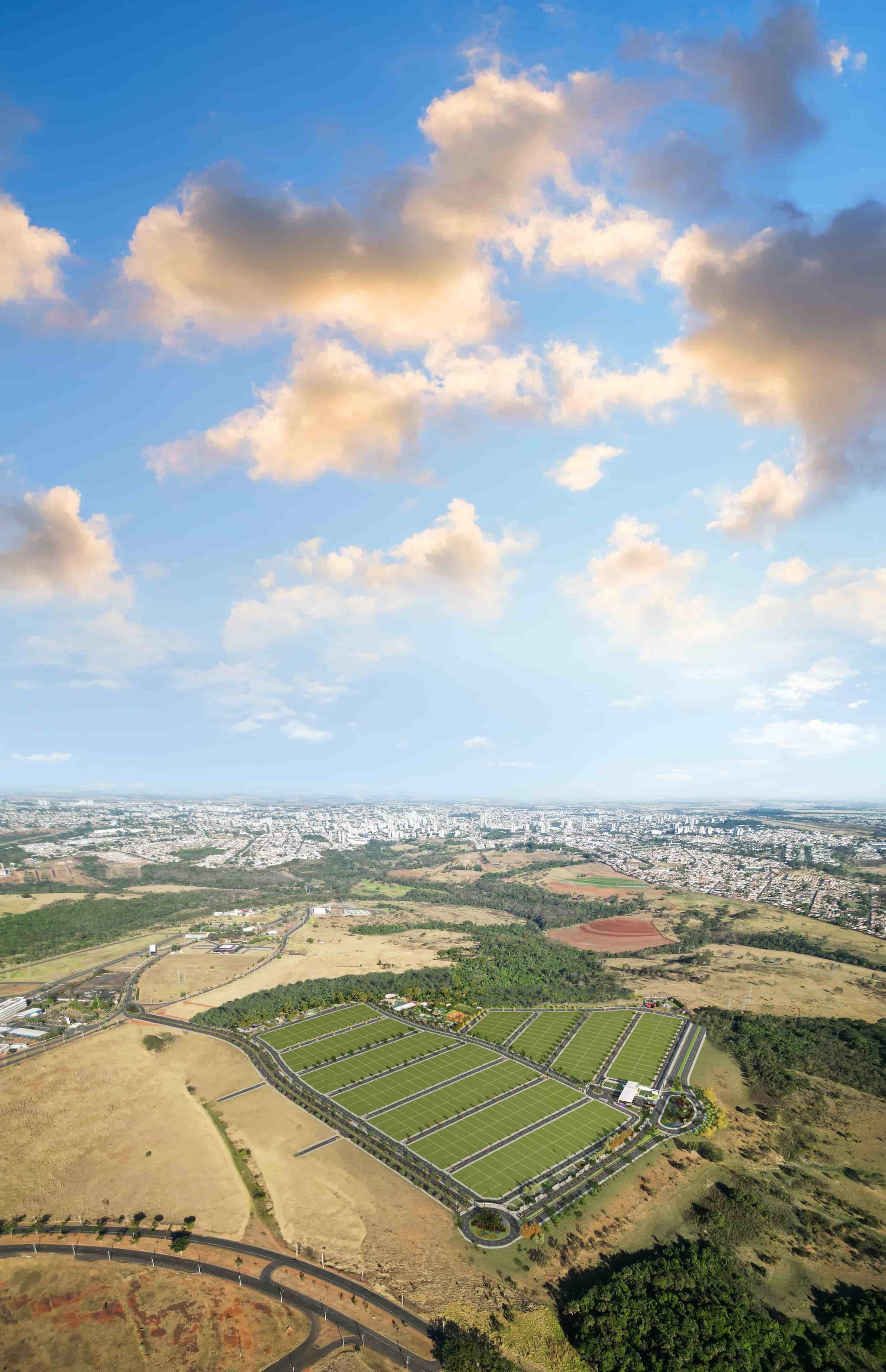 Vista aérea do Avangarden Uberaba com a cidade ao fundo — Uberaba, MG